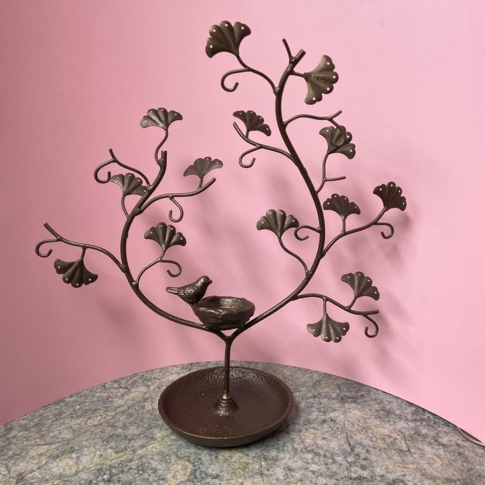 Cast Iron Jewlery Tree Rack with Bird Nest